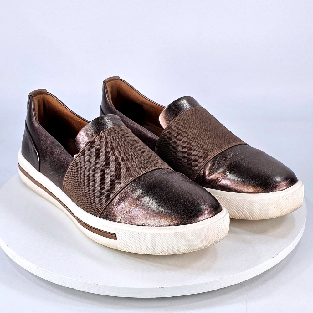 Clarks Unstructured Un Rio Strap Metallic Bronze Leather Slip On Sneakers Size 8